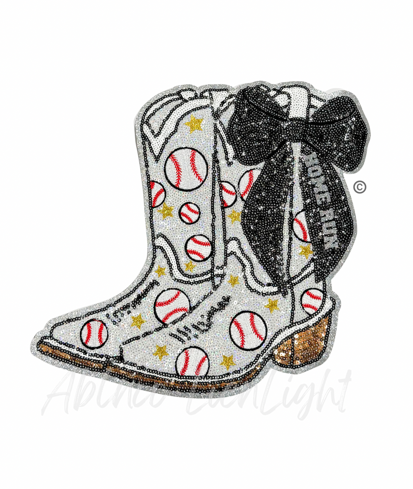 Baseball Homerun Star Black Bow Boots Sequin Patch - Large