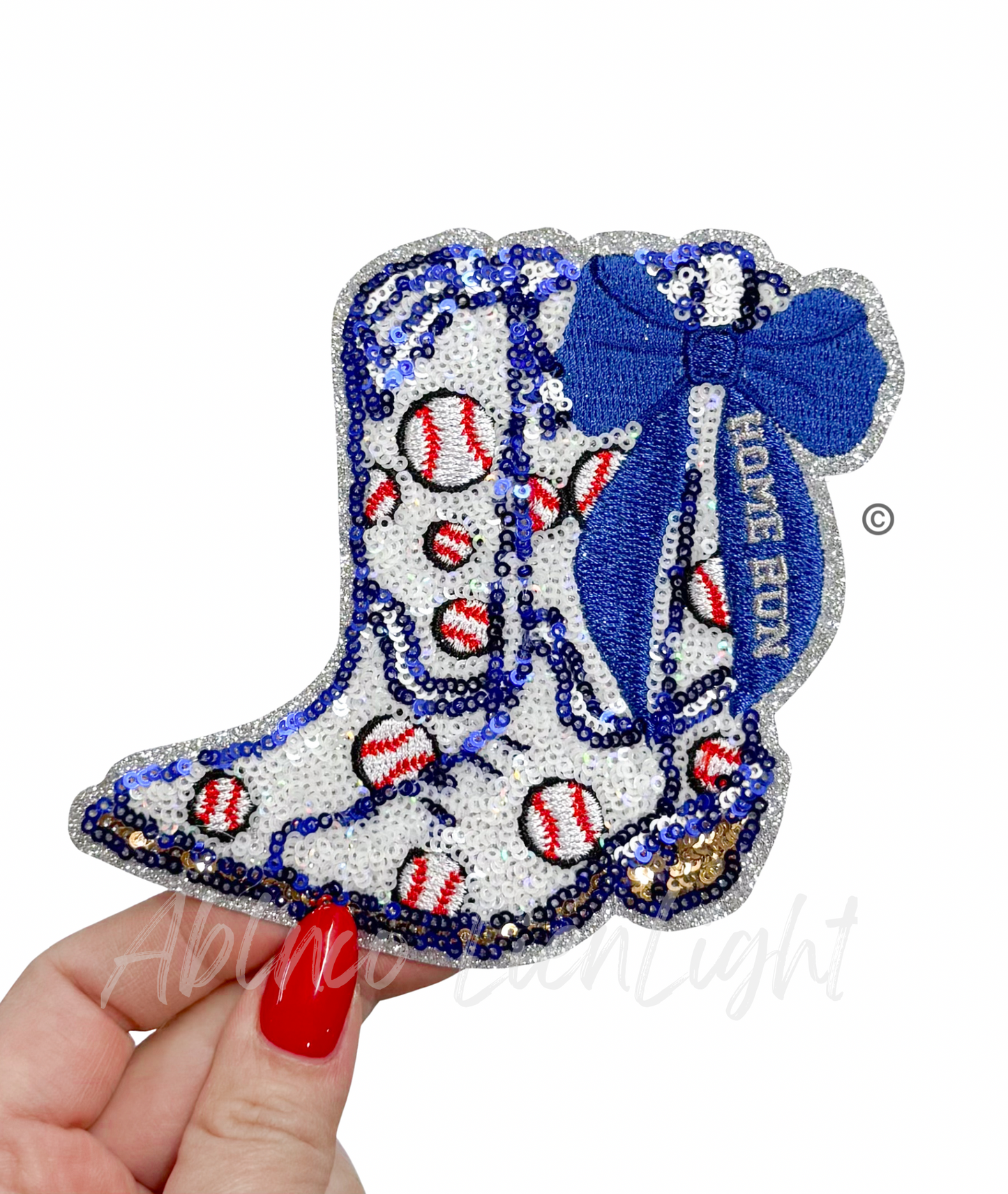 Baseball Homerun Star Royal Blue Bow Boots Sequin Patch - Small