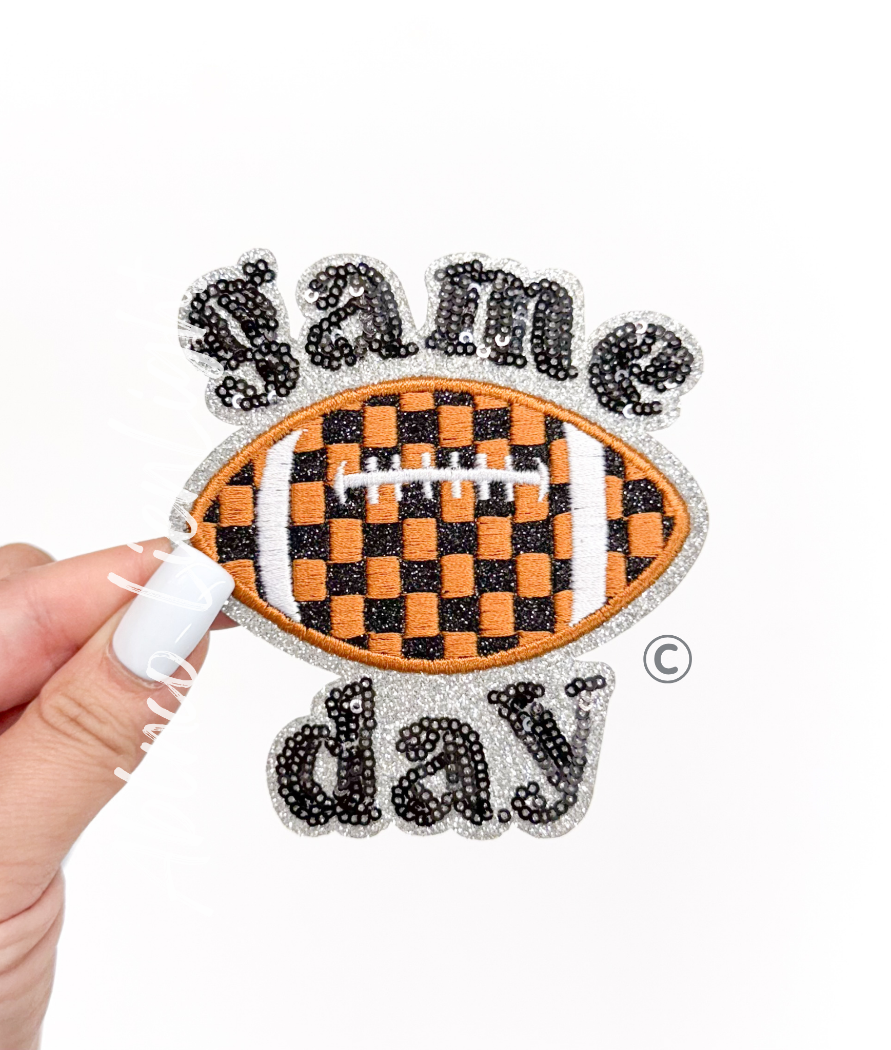 Black Checkered Football Game Day Sequin Patch