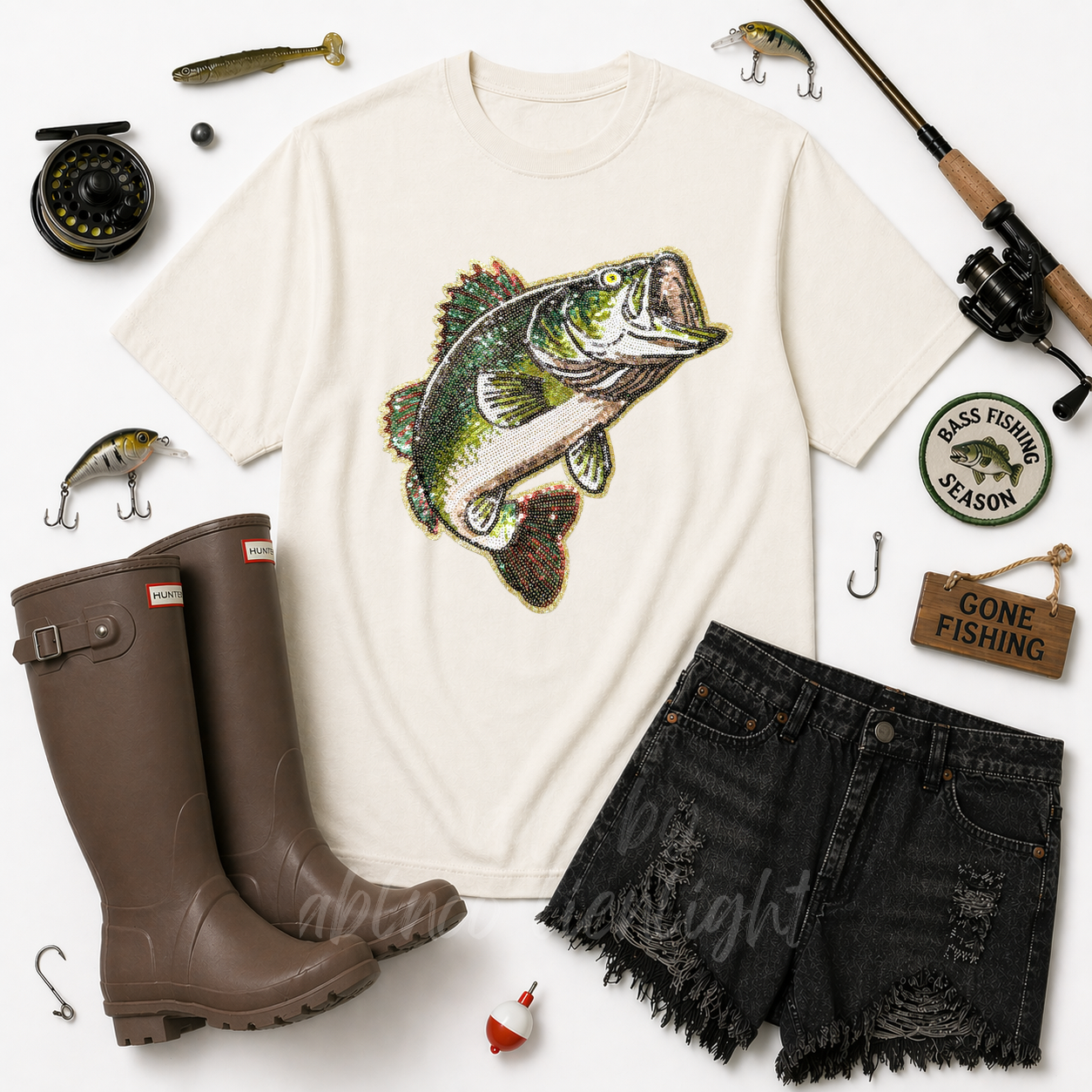 Bass Fishing Sequin Patch Tshirt