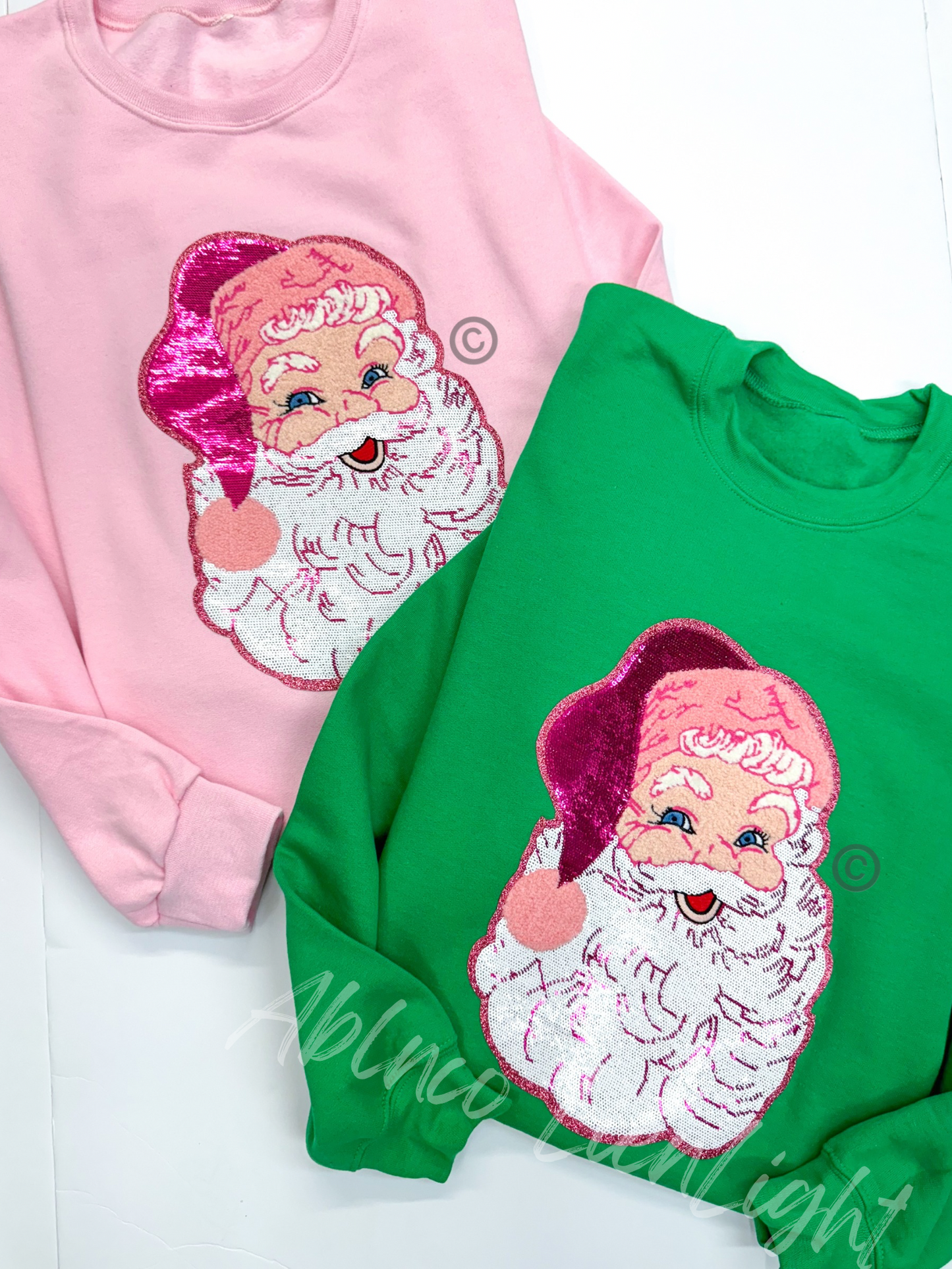 Preppy Pink Santa©️ Sequins Sparkles Patch Sweatshirt