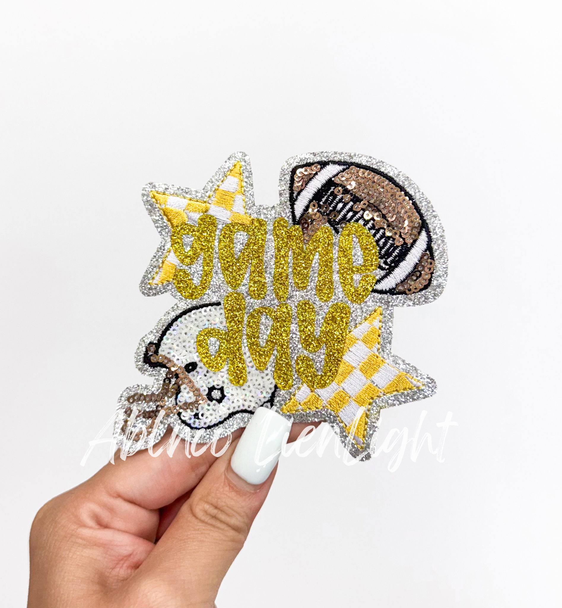 Gold Game Day Checkered Football Sequin Patch