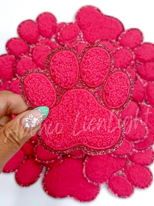 Hot Pink Chenille Paw Embroidery Patch