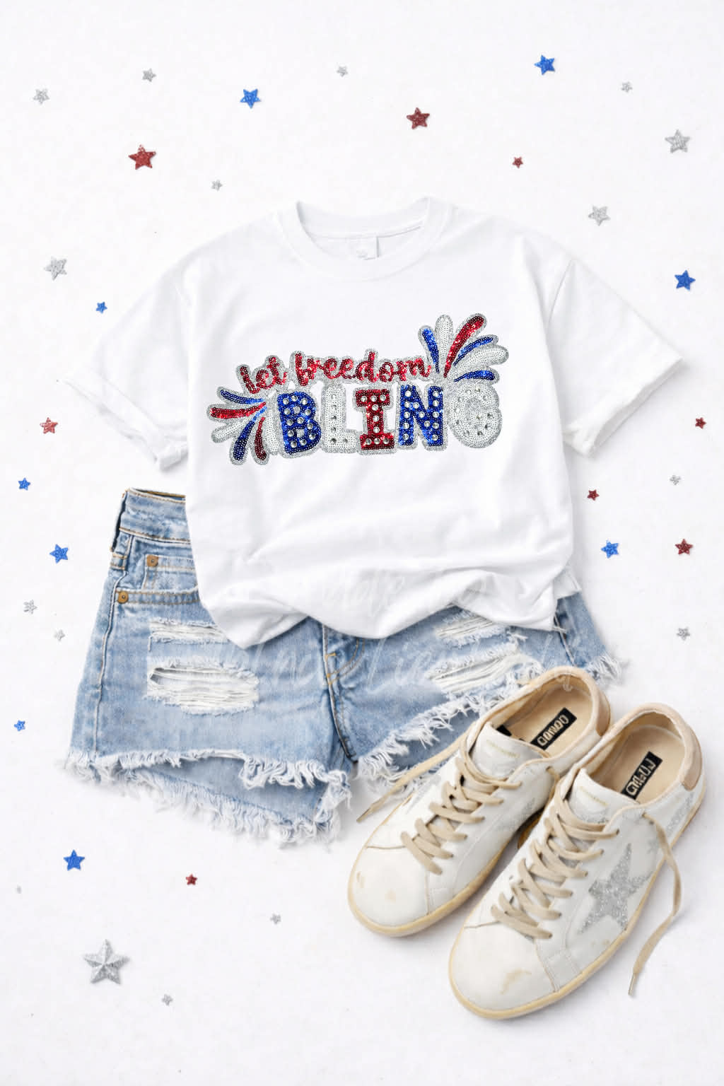Let Freedom Bling 4th of July Sequin Patch Tshirt