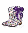 Baseball Homerun Purple Bow Boots Sequin Patch - Large