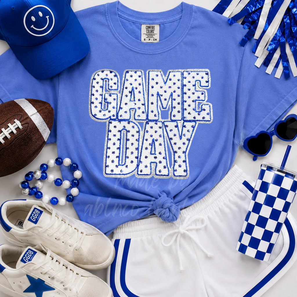 Royal Blue Polka Dots Game Day Sequin Patch Shirt
