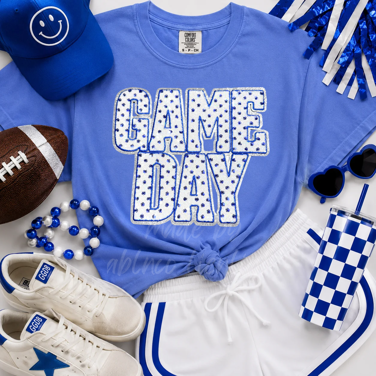 Royal Blue Polka Dots Game Day Sequin Tshirt & Sweatshirt