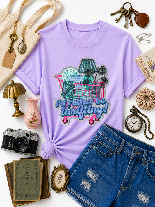 I’d Rather be Thrifting Sequin Patch Tshirt