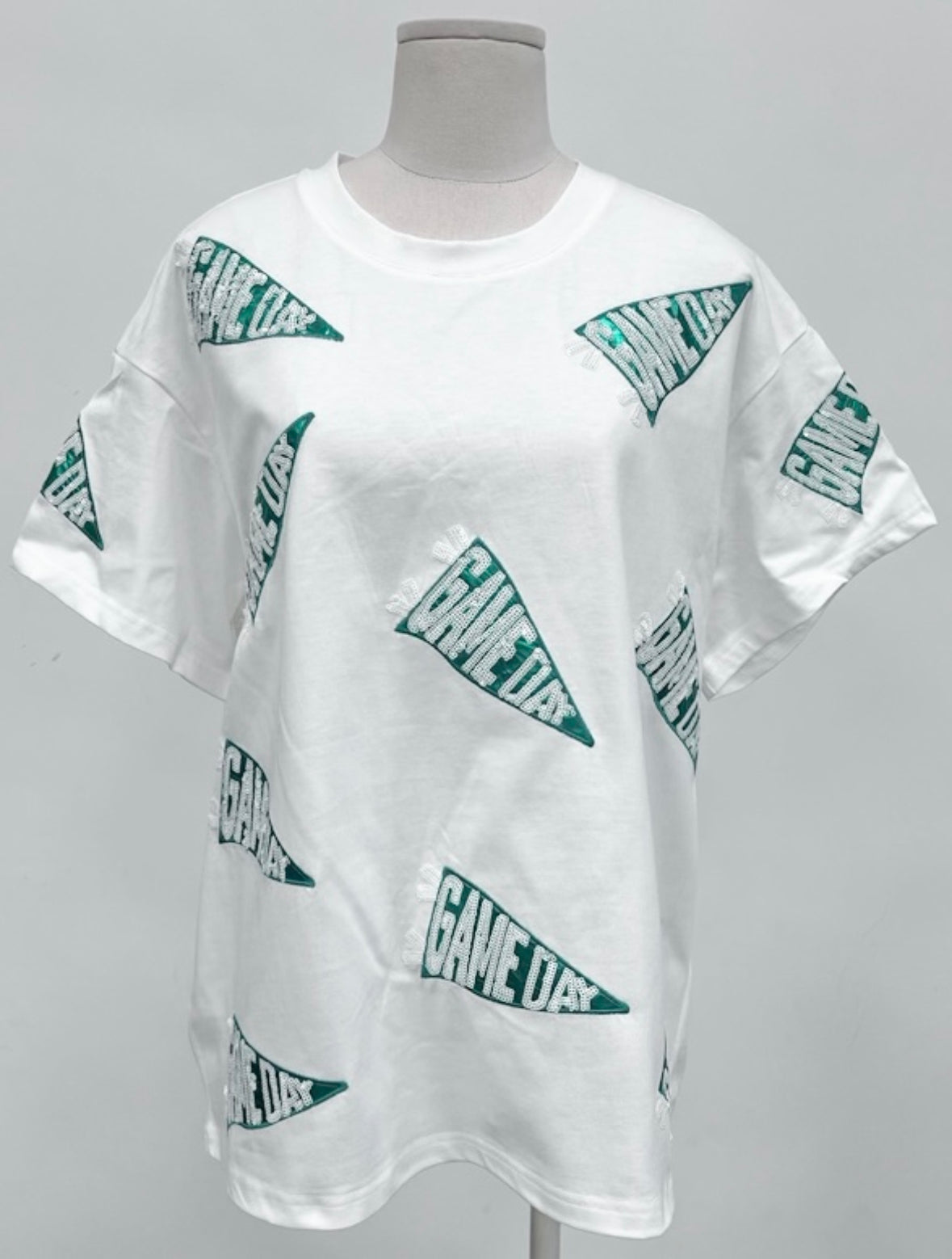 Game Day Flag Green Foil Sequins Tshirt