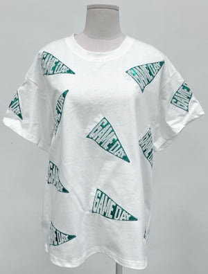 Game Day Flag Green Foil Sequins Tshirt