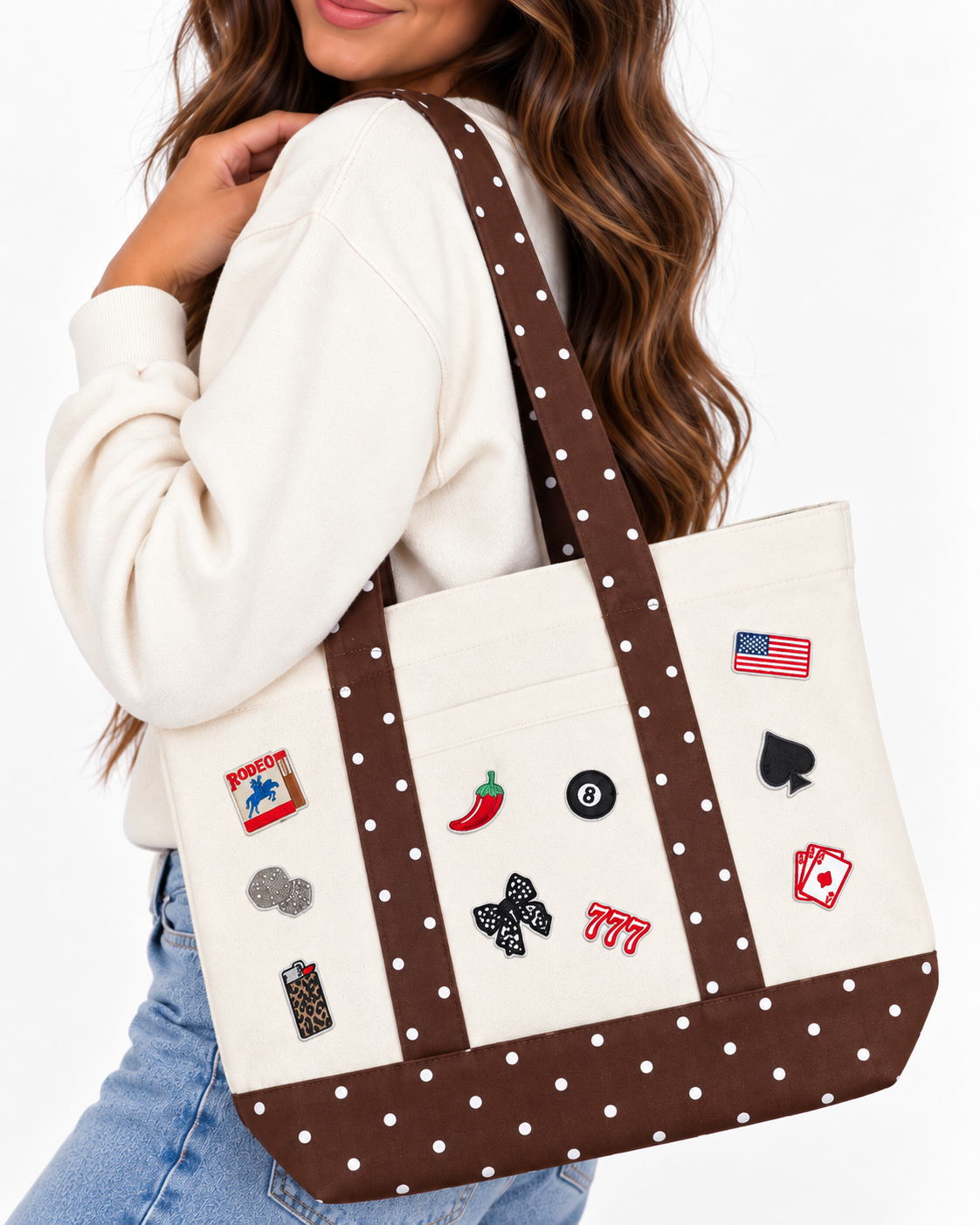 Pink Polka Dot Canvas Large Tote Bag