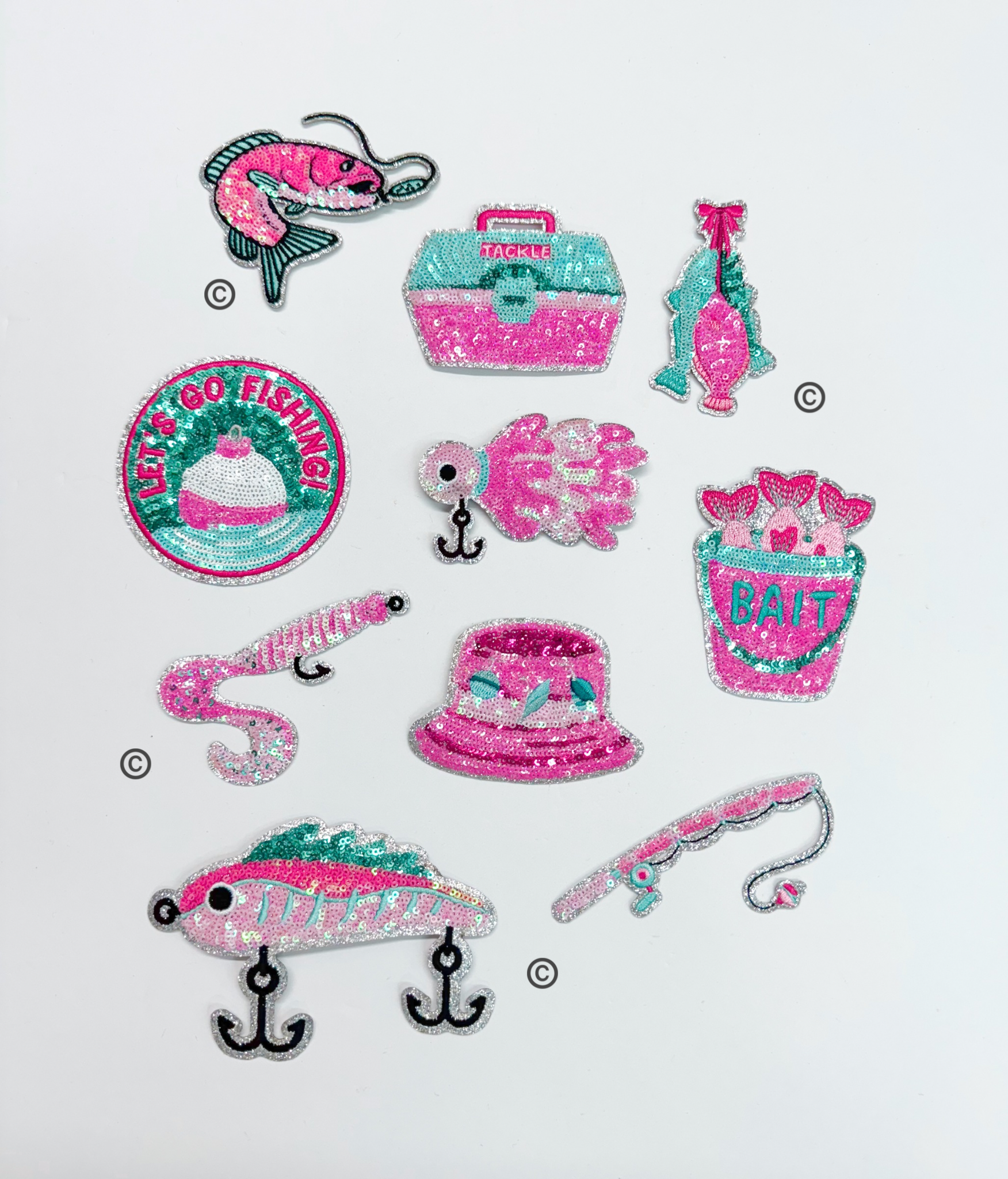 Tackle Box Fishing Pink Sequin Patch