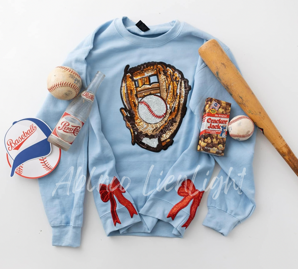 Baseball Glove Mit Game Day Sequin Patch Shirt (side bows not included)