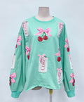 Sparkles Sequins Diet Coke Cherries Pink Bow Mint Sweatshirt