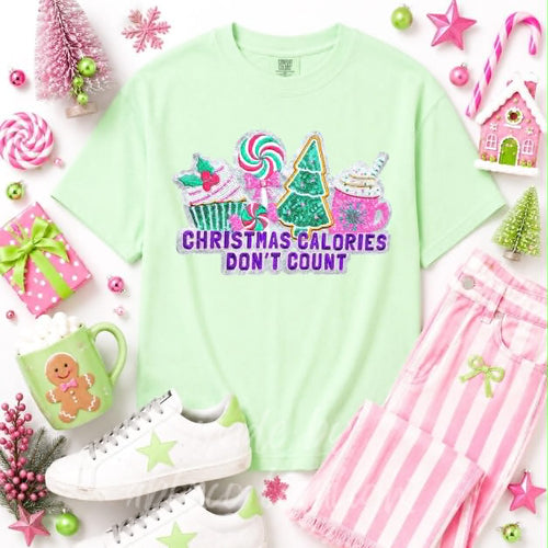 Christmas Calories Don't Count Christmas Sequin Patch Tshirt