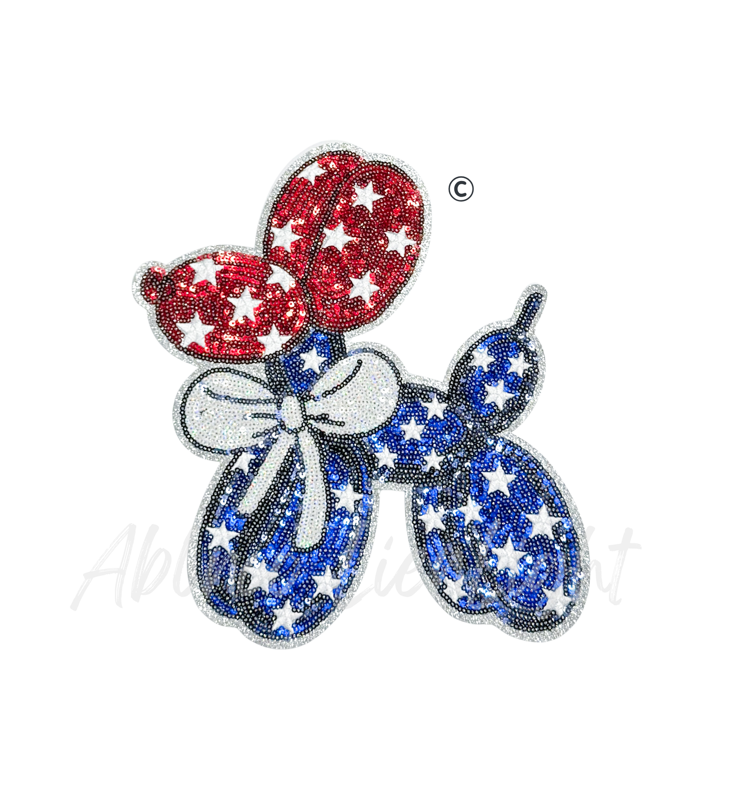 Red White & Blue Balloon Dog 4th July Holiday Sequin Patch - Large