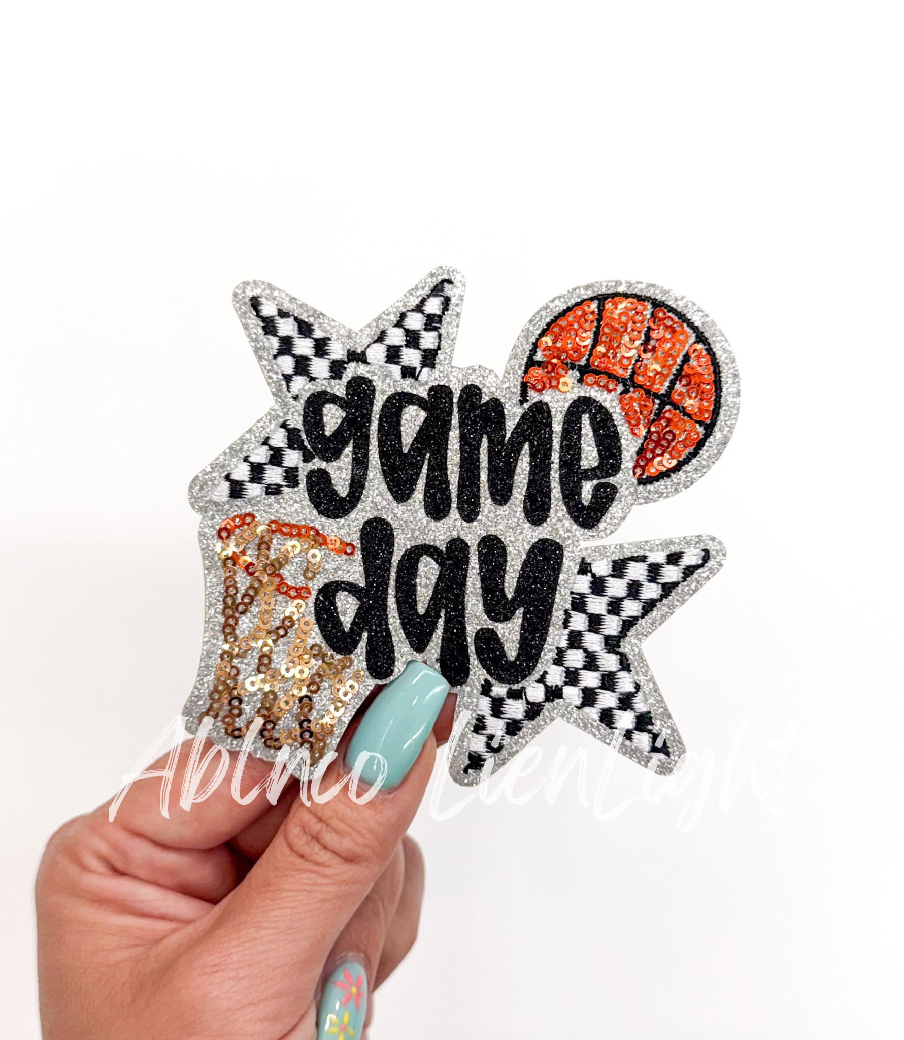 Basketball Game Day Checkered Star Sequin Patch - Small