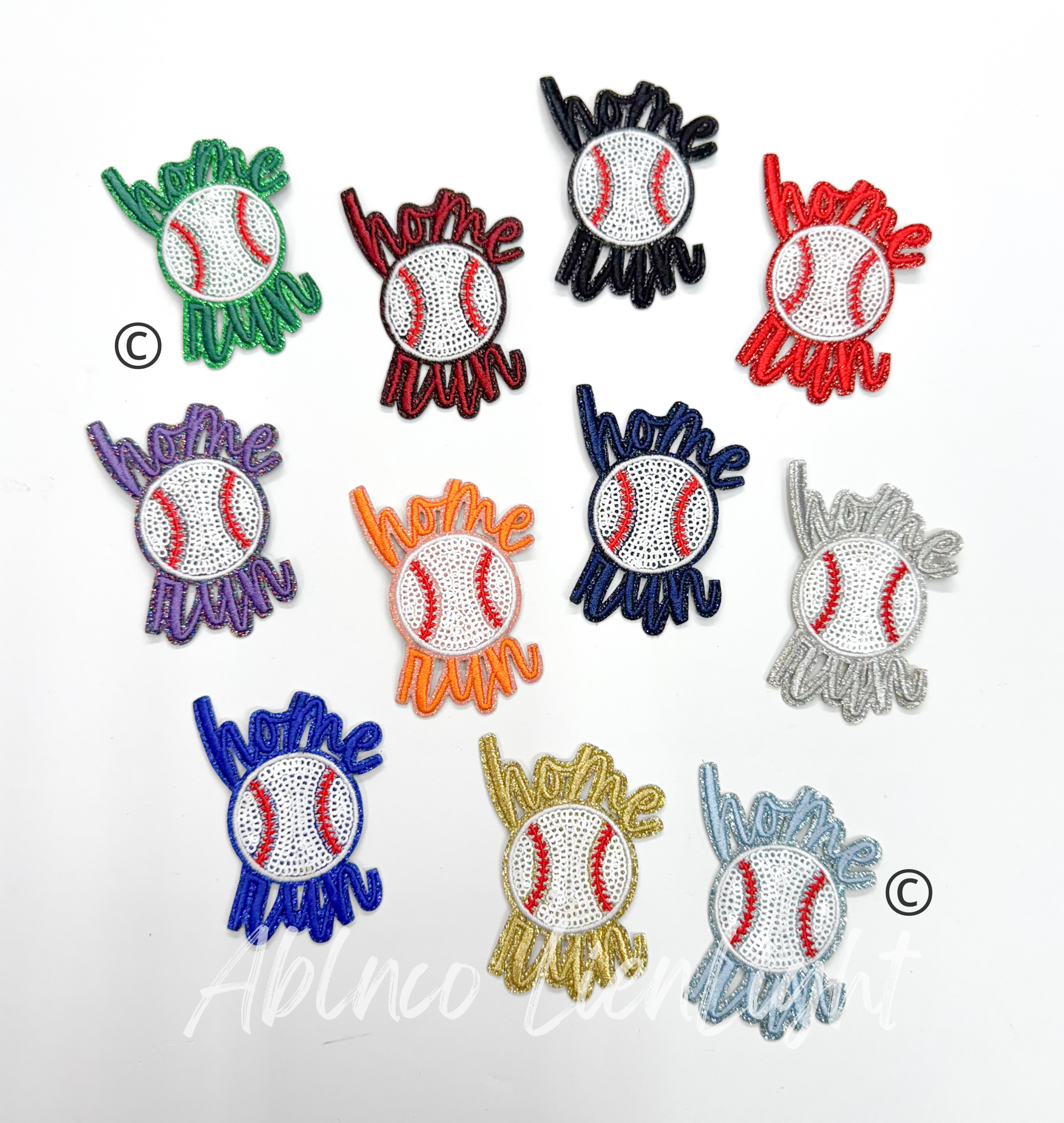 Black Home Run Baseball Sequin Embroidery Patch