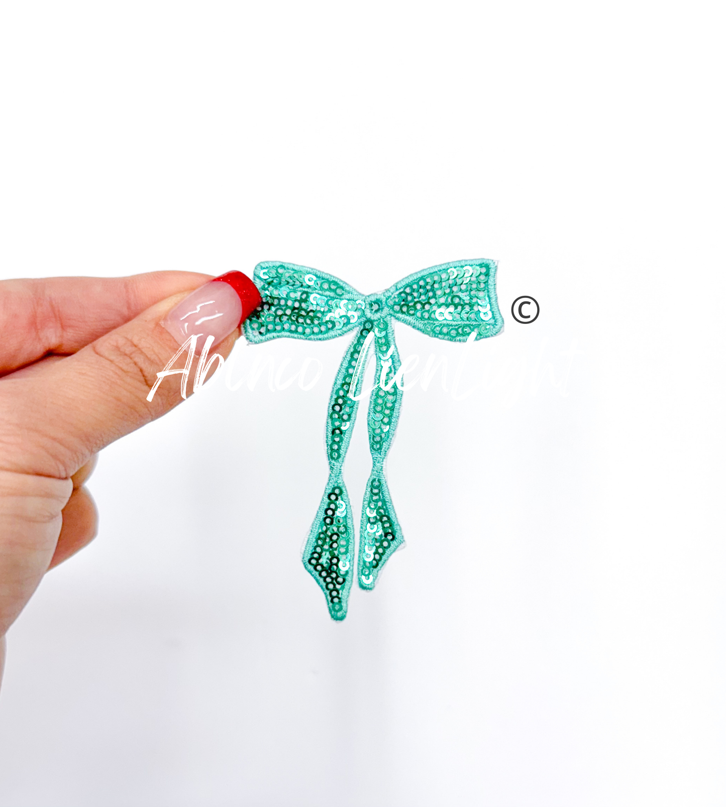 Teal Skinny Sequins Bow Patch