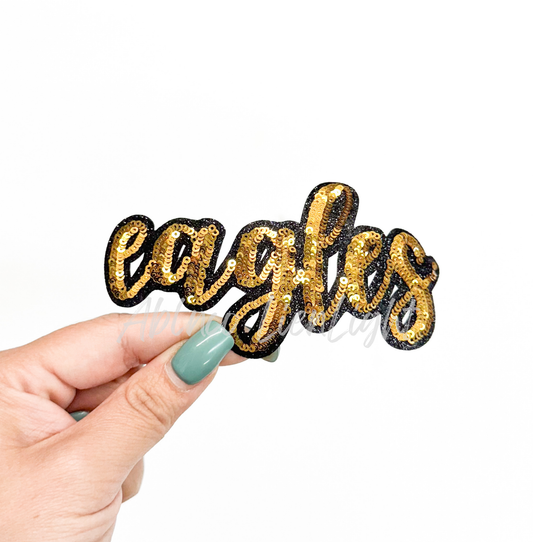 Gold Eagles Mascot Script Letter Sequin Patch - Small