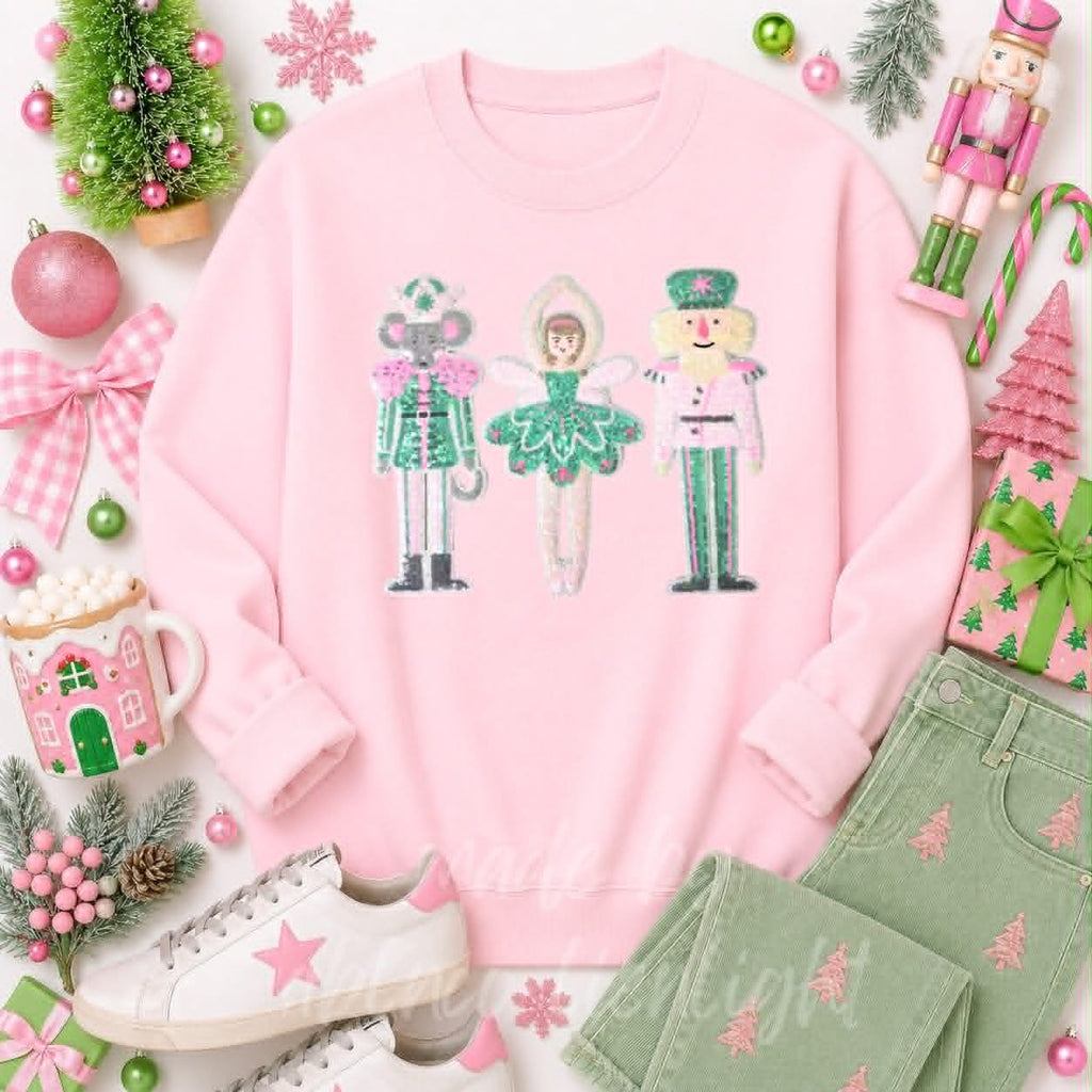 Ballet Nutcracker Trio Christmas Sequin Patch Sweatshirt
