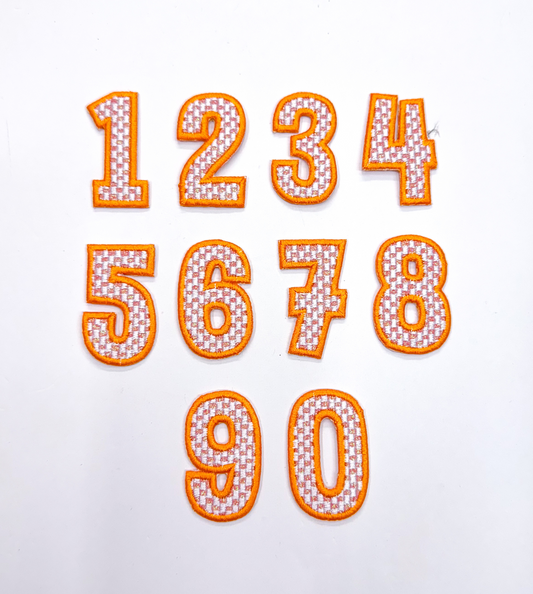 2” Orange Checkered Numbers Glitter Embroidery Patch