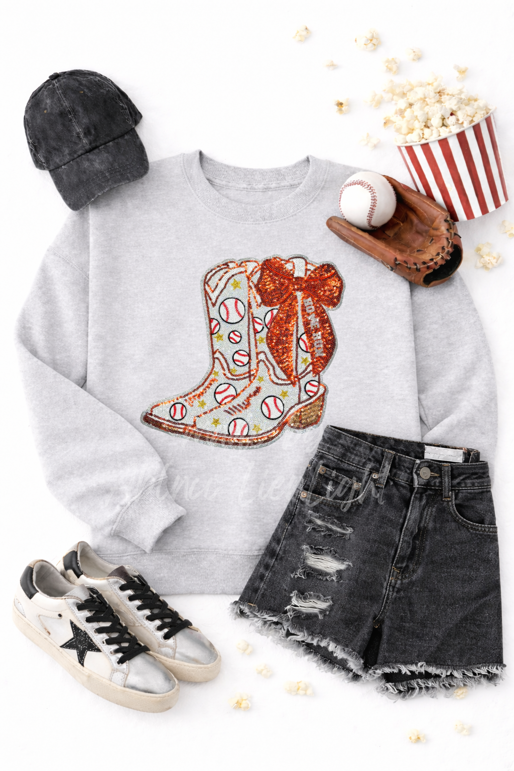 Baseball Homerun Sequin Bow Boots Sweatshirt