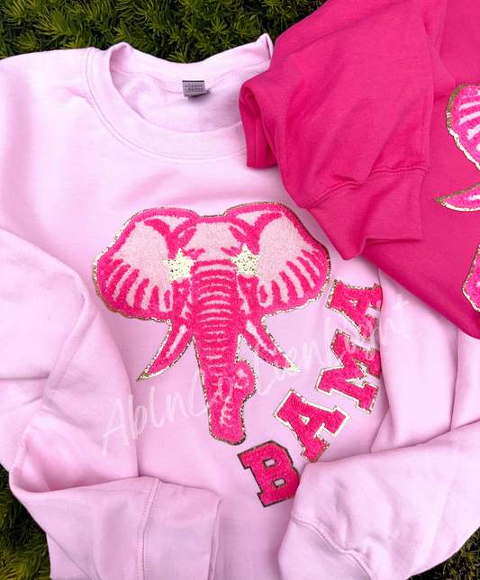 PREPPY PINK MASCOT™ Chenille Patch Sweatshirt with Custom Lettering