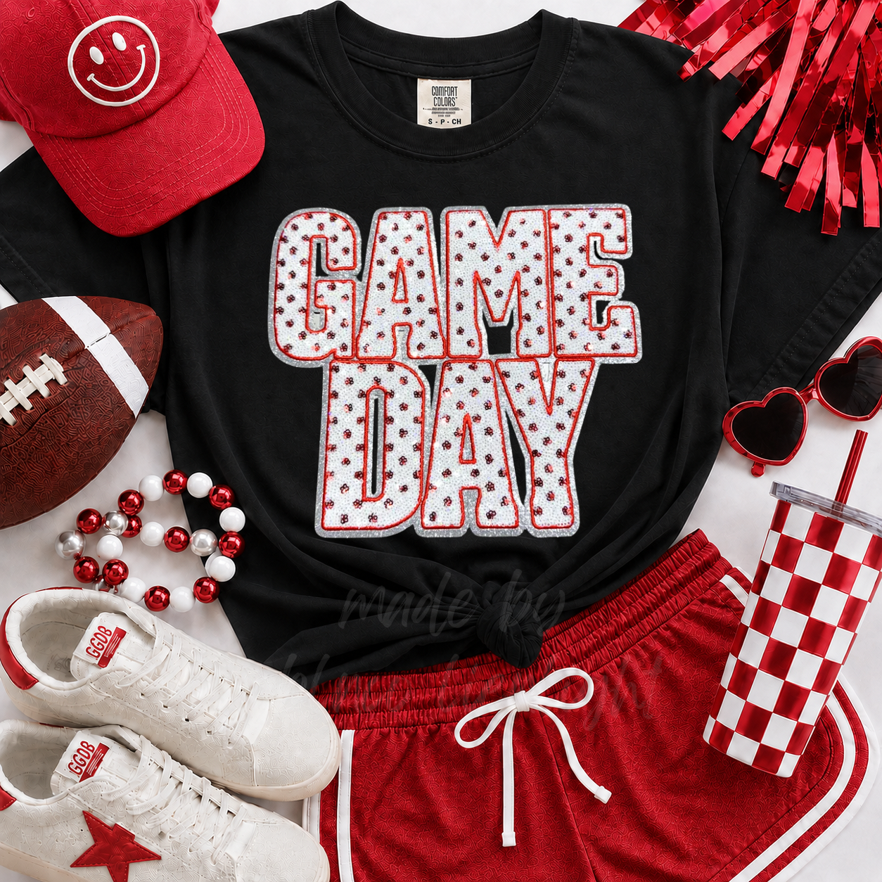 Red Polka Dots Game Day Sequin Patch Shirt