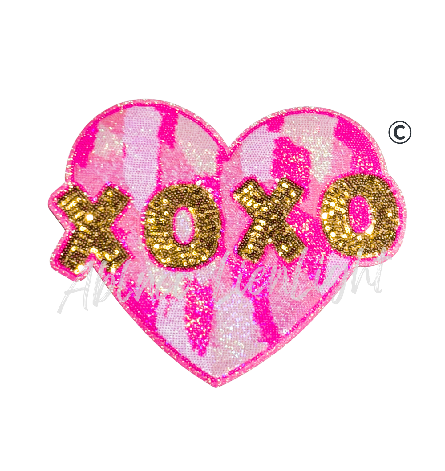 XOXO Pink Ombre Heart Sequins Valentines Day Patch - Large