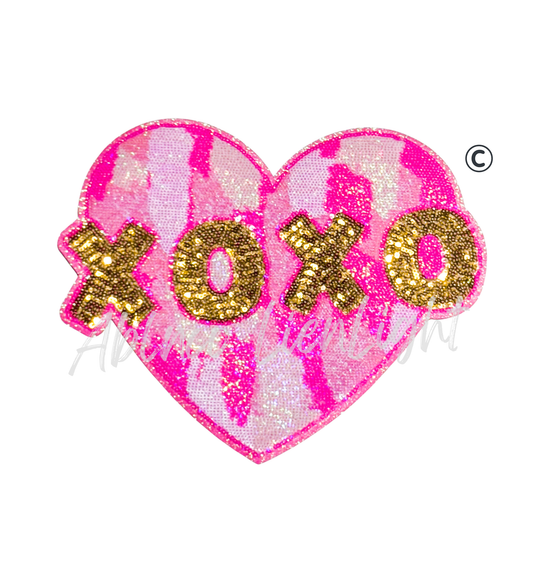 XOXO Pink Ombre Heart Sequins Valentines Day Patch - Large