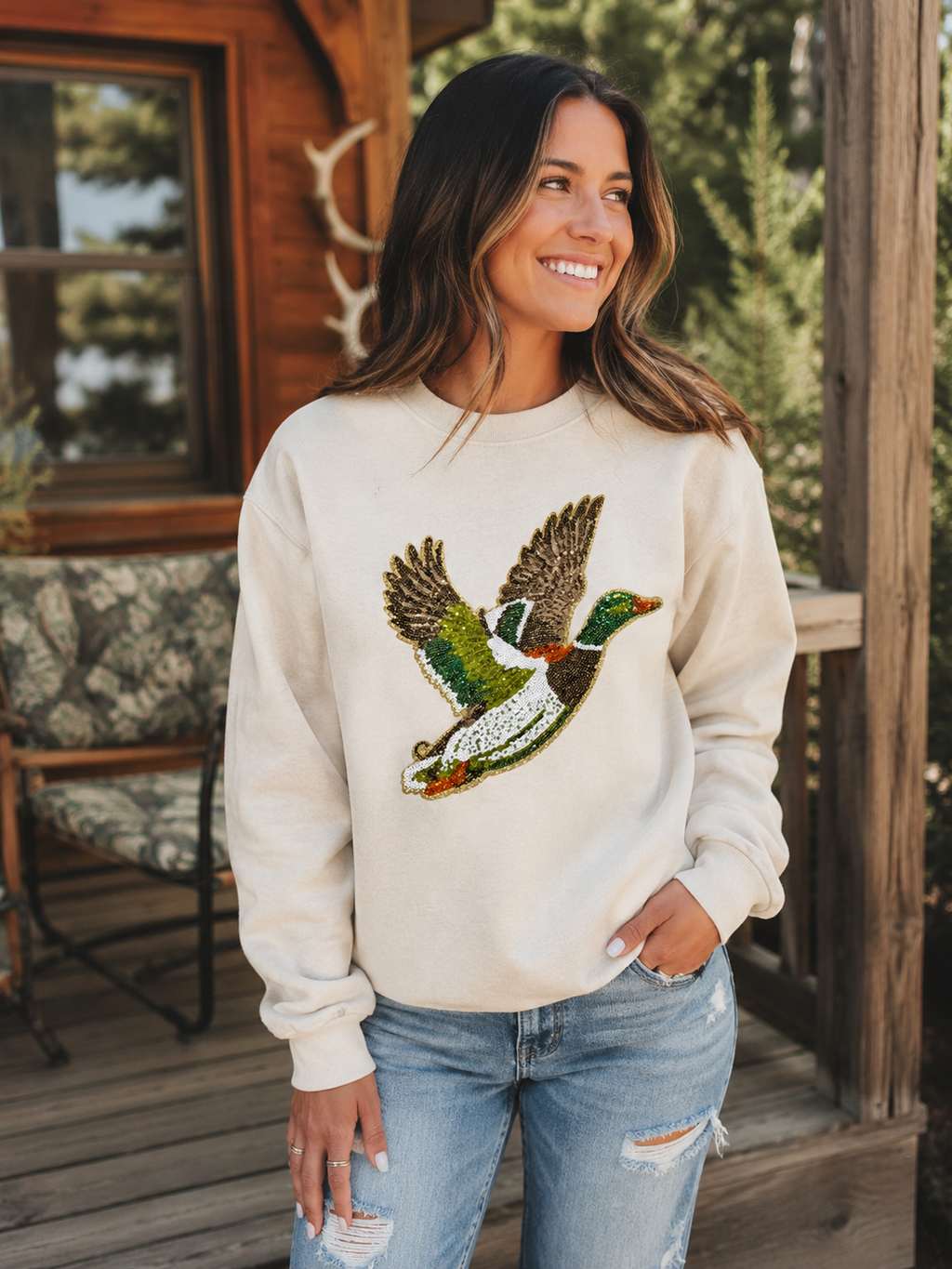 Mallard Duck Hunting Sequin Patch Shirt