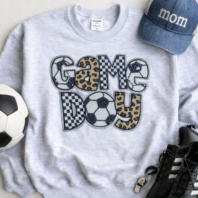 Soccer Game Day Checkered Cheetah Sequins Patch - Large