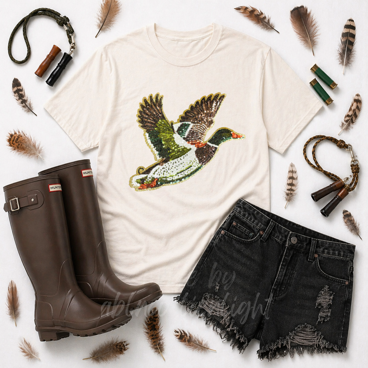 Mallard Duck Hunting Sequin Patch Tshirt
