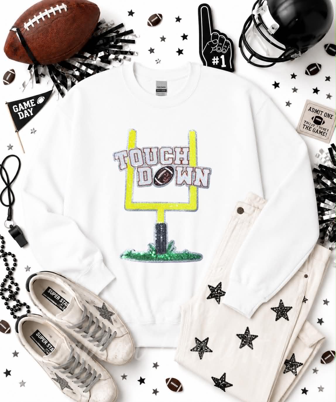 Touchdown Post Football Sequin Patch Sweatshirt