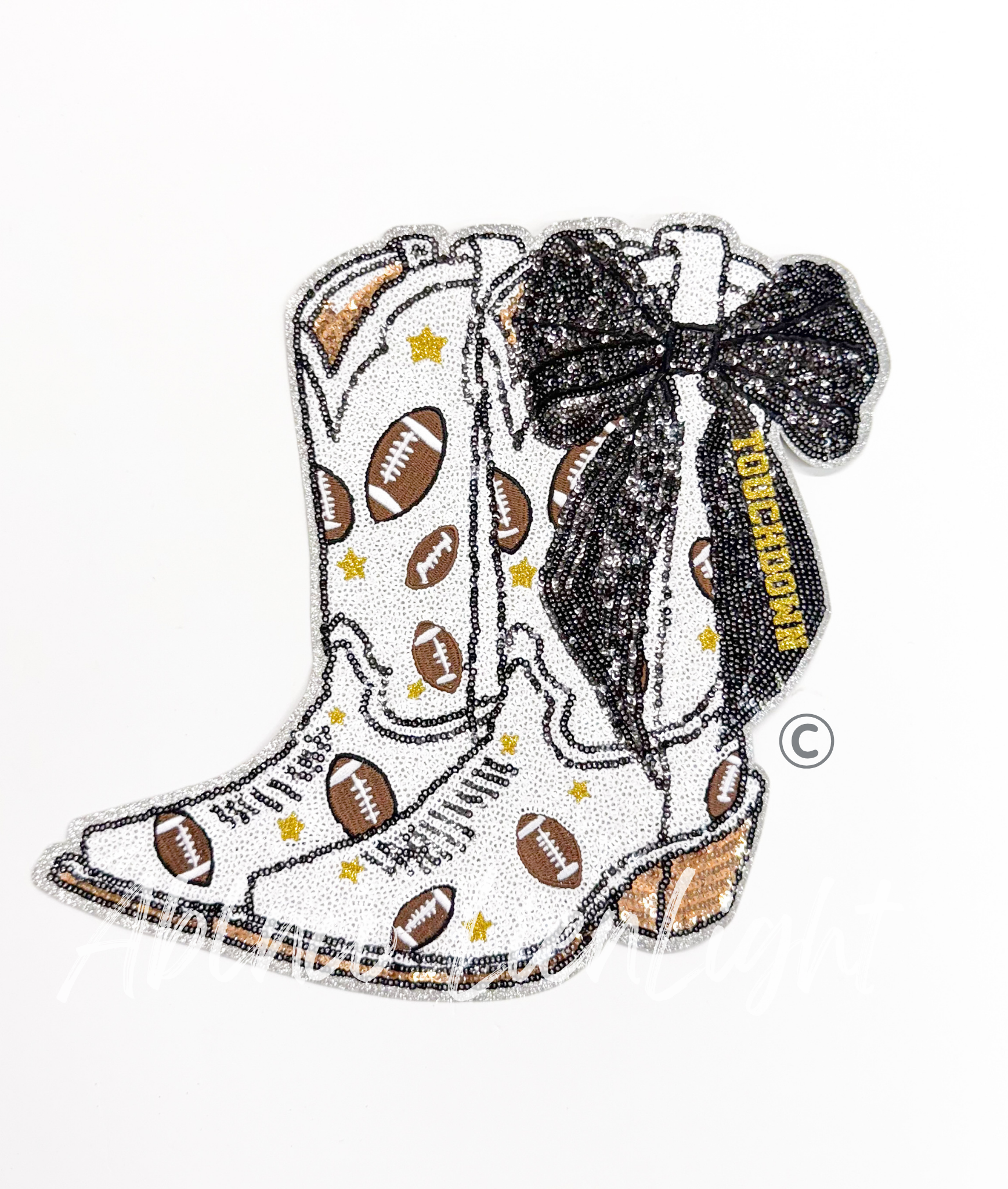 Football Touchdown Star Black Bow Boots Sequin Patch - Large – ABLNco