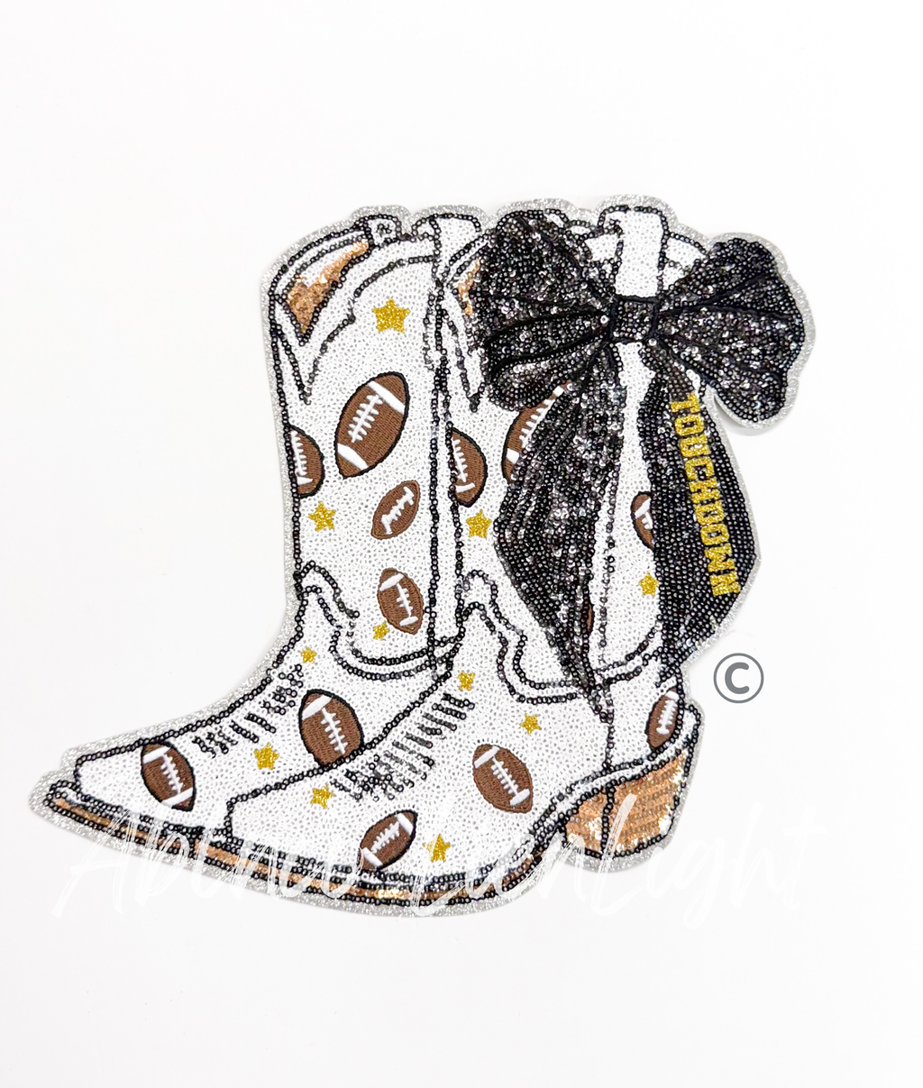 Black Bow Boot Touchdown Football Sequin Patch - Large