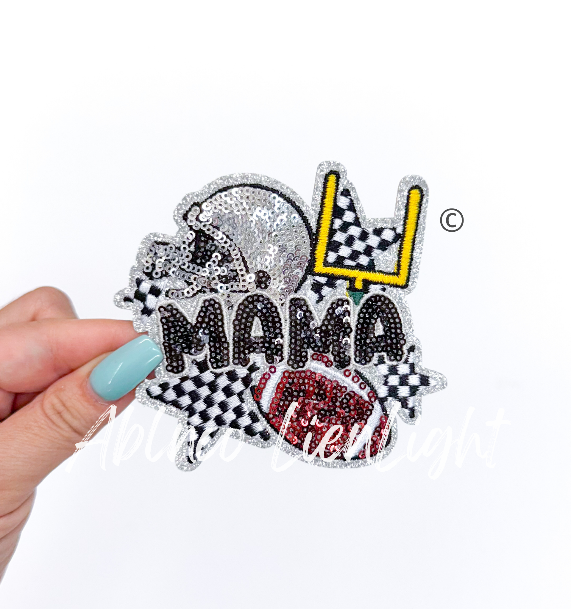 Football Mama Checkered Star Sequin Patch - Small