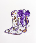 Purple Bow Boot Touchdown Football Sequin Patch - Large