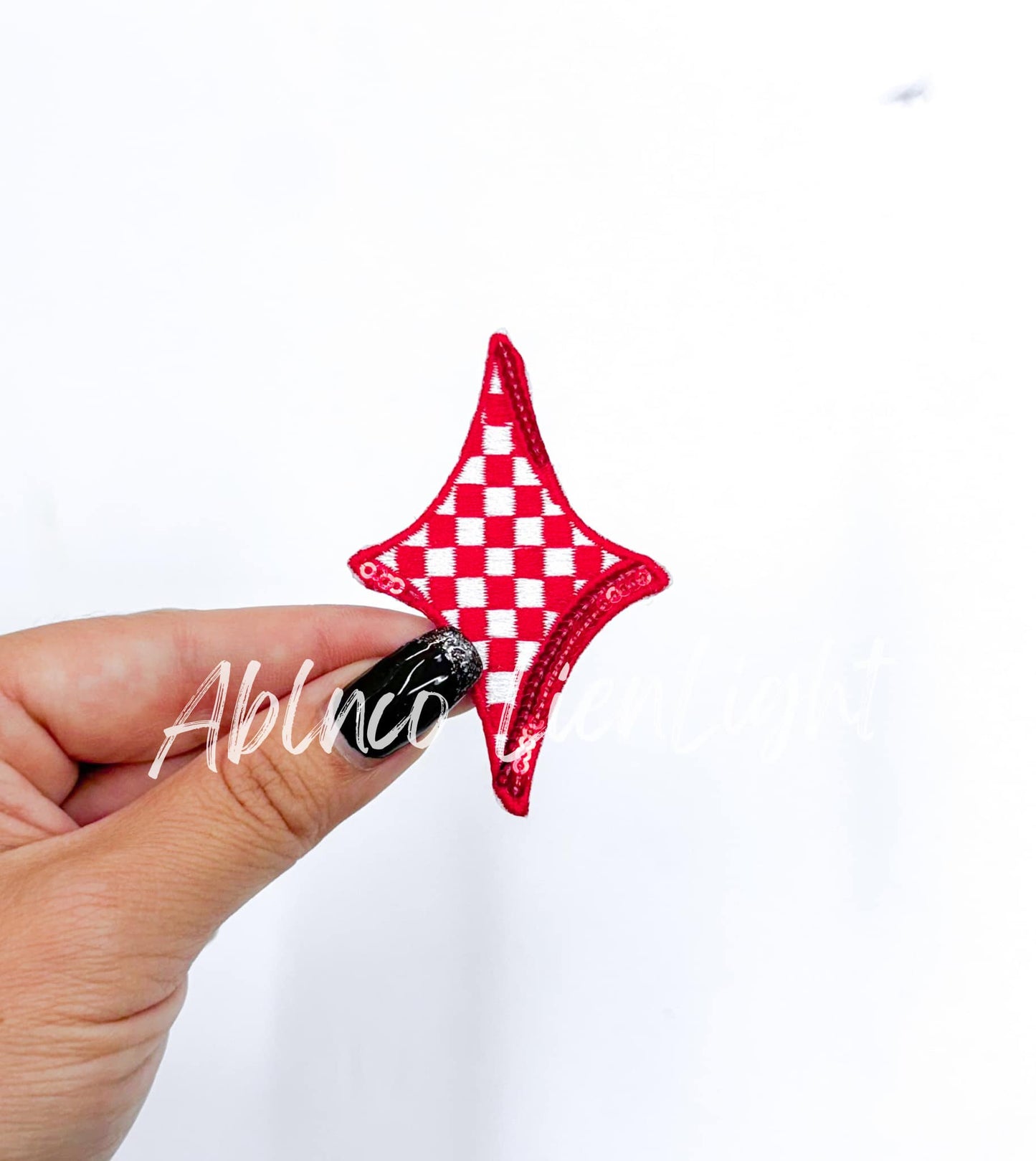 Red Checkered Diamond Star Embroidery Sequin Patch