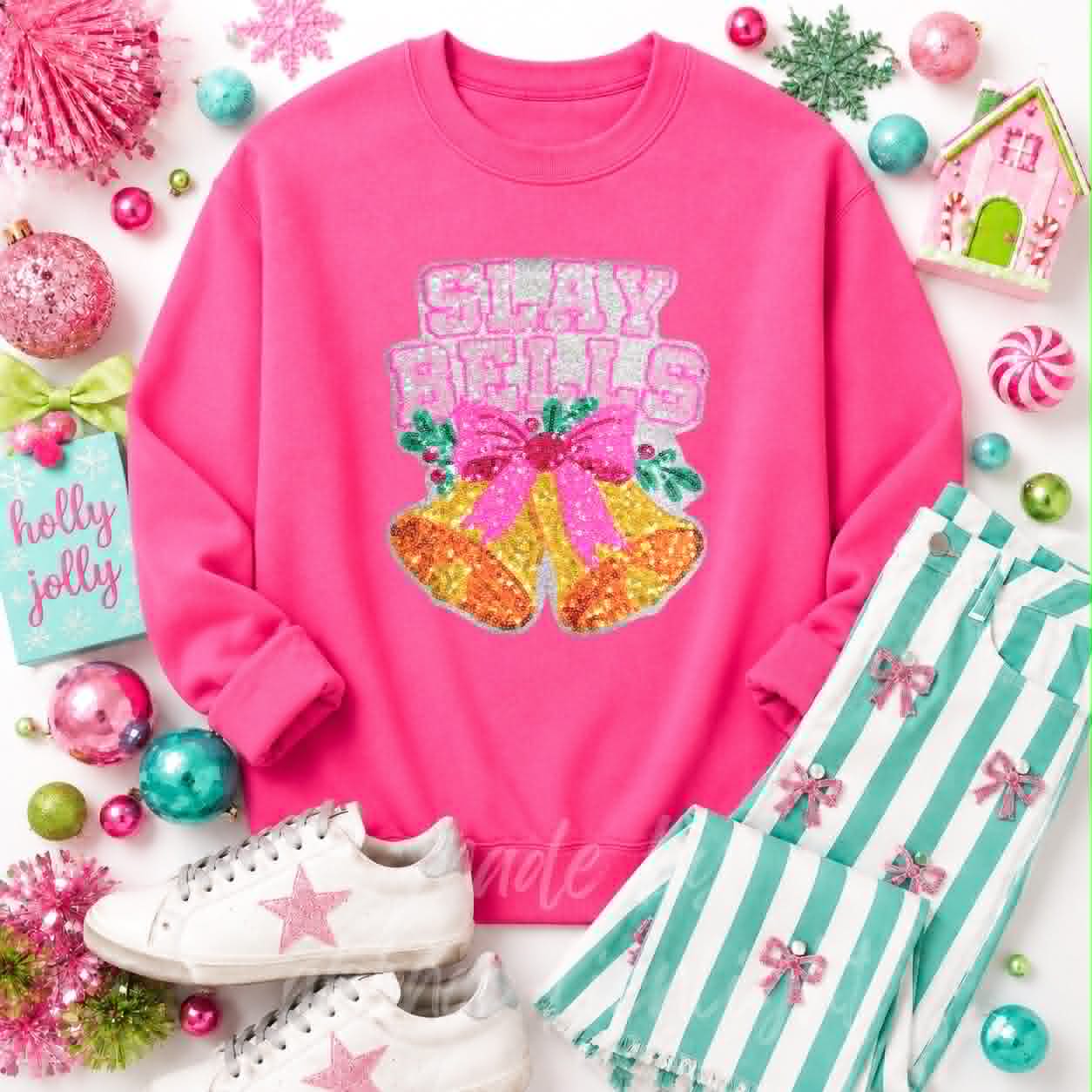 Slay Bells Christmas Sequin Patch Sweatshirt