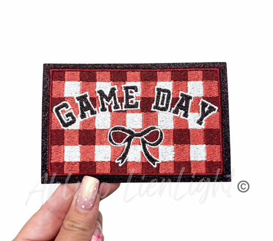 Maroon Game Day Checkered Plaid Bow Patch