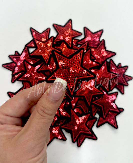 2” Red Sequin Star Embroidery Patch