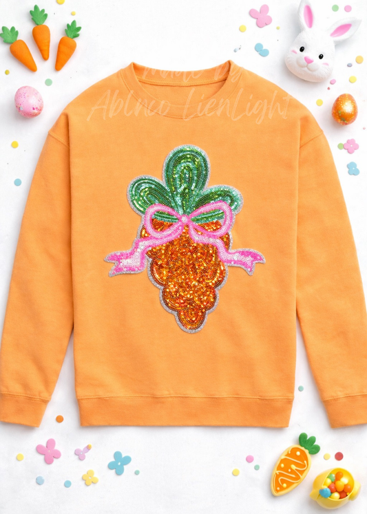 Pink Bow Carrot Easter Sequin Patch Sweatshirt
