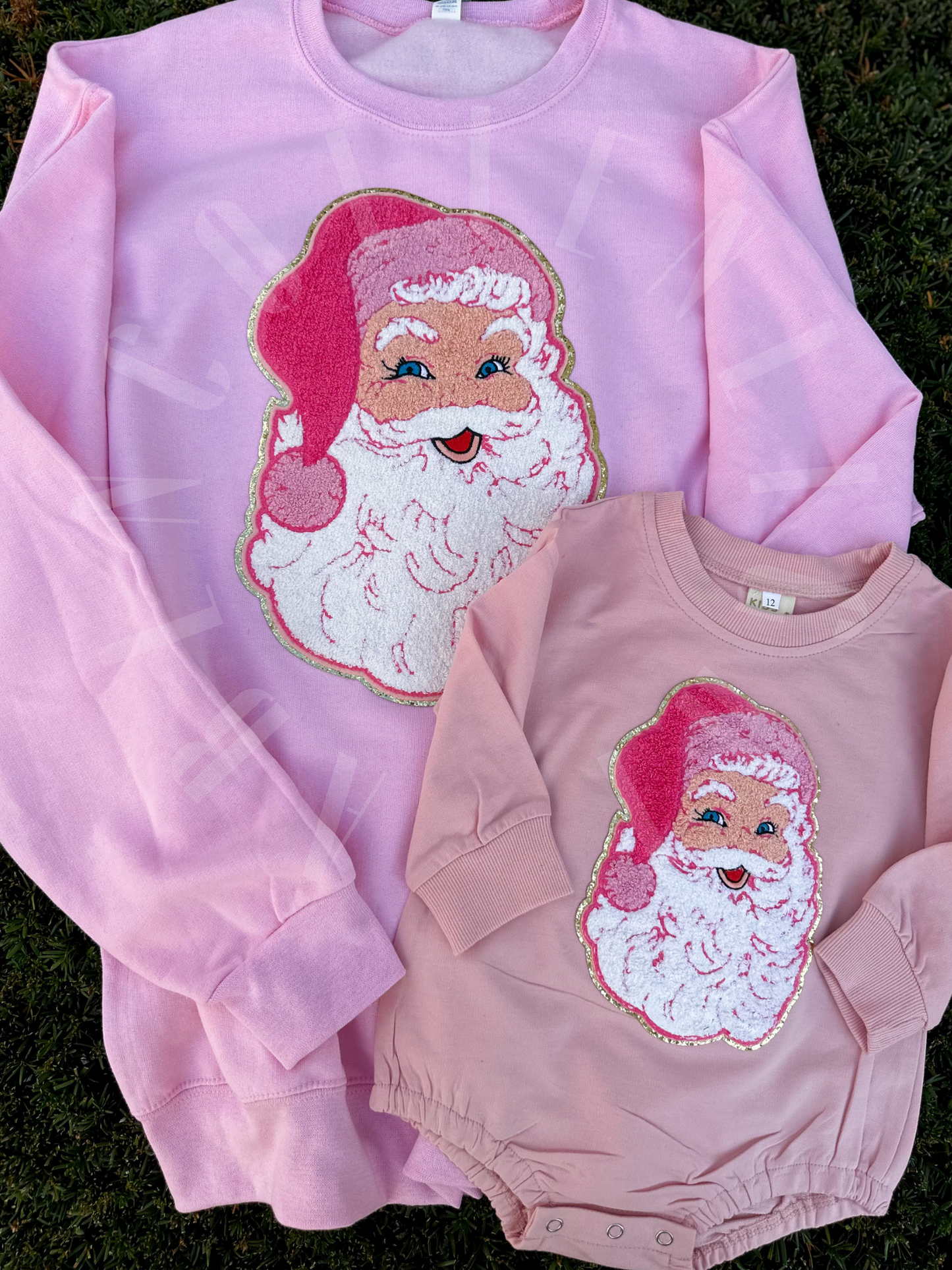 Preppy Pink Santa Chenille Patch Sweatshirt