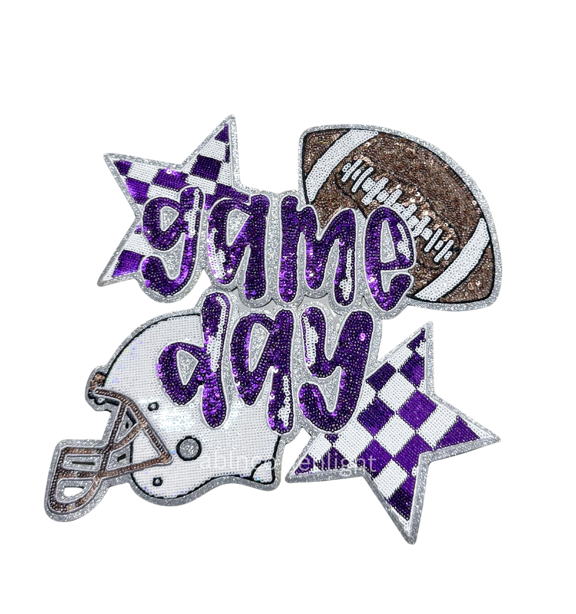 Purple Game Day Checkered Football Sequin Patch - Large
