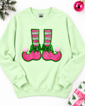 Elf Shoes Fuzzy Poof Ball Christmas Sequin Patch Sweatshirt