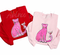 Pink Heart Martini Leopard Valentines Day Sequin Patch Sweatshirt