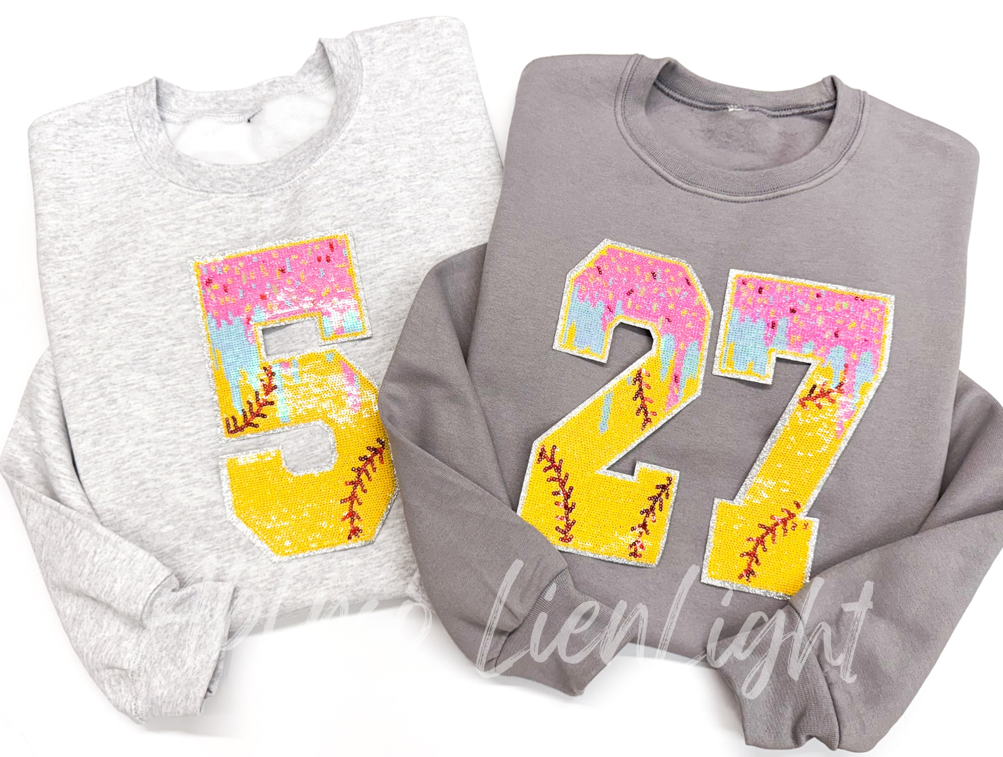 Softball Drip Numbers Sequin Patch - Large