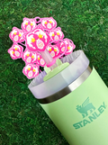 Preppy Pink Mascot™ Bear Tumbler Straw Topper Cap
